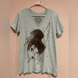 Disney Aqua Tinkerbell V neck tee shirt. Size L
